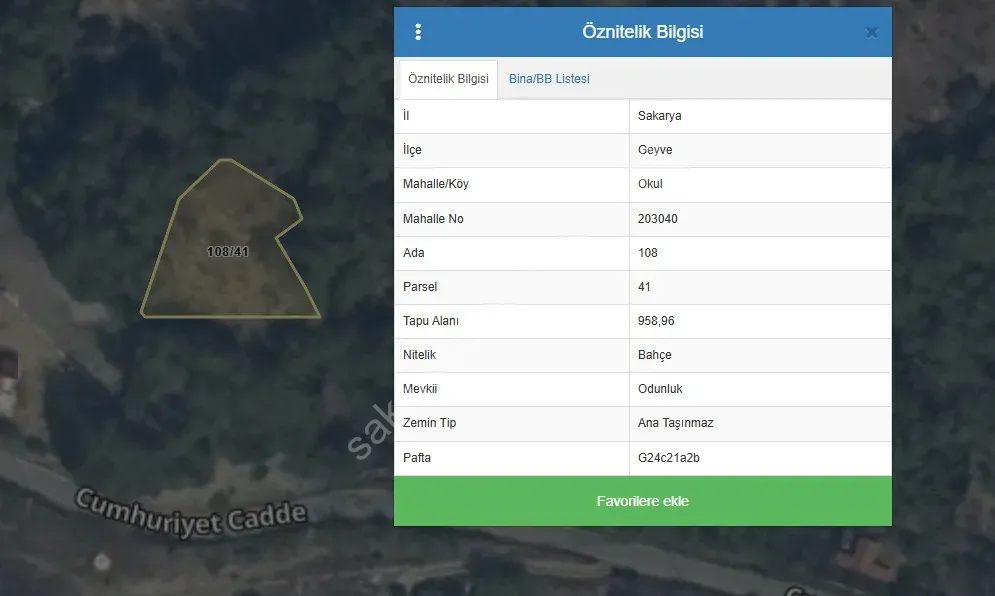 Geyve Alifuatpaşa Okul Mahallesi’nde 958 m², manzaralı, resmi asfalt yola 1 parsel mesafede BAHÇE